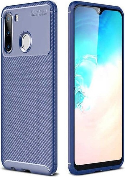 Samsung Galaxy A21 Karbon Görünüm Negro Silikon Kılıf + Ekran Koruyucu Nano