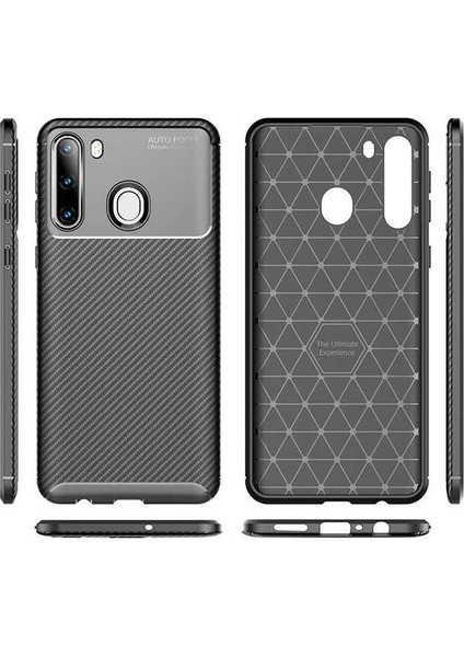 Samsung Galaxy A21 Karbon Görünüm Negro Silikon Kılıf + Ekran Koruyucu Nano
