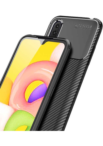 Samsung Galaxy A01 Karbon Görünüm Negro Silikon Kılıf + Ekran Koruyucu Nano