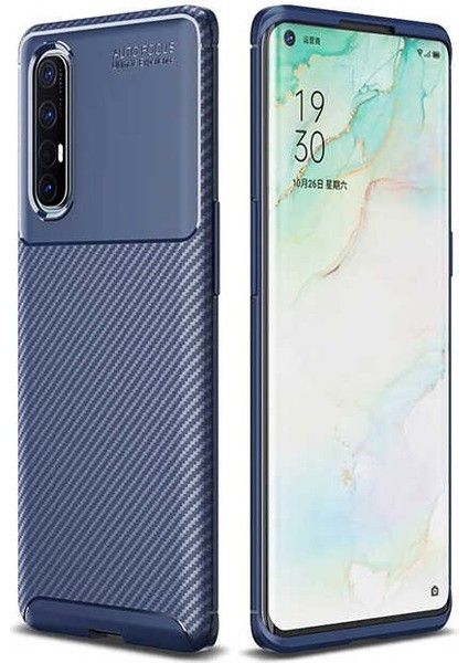 Oppo Reno3 Pro (CPH2009) Karbon Görünüm Negro Silikon Kılıf + Ekran Koruyucu Nano