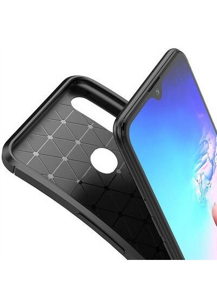 Samsung Galaxy A10S Karbon Görünüm Negro Silikon Kılıf + Ekran Koruyucu Nano