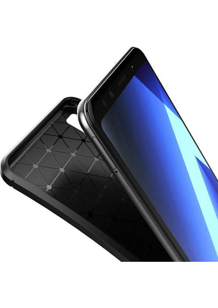 Samsung Galaxy A7 2018 Karbon Görünüm Negro Silikon Kılıf + Ekran Koruyucu Nano