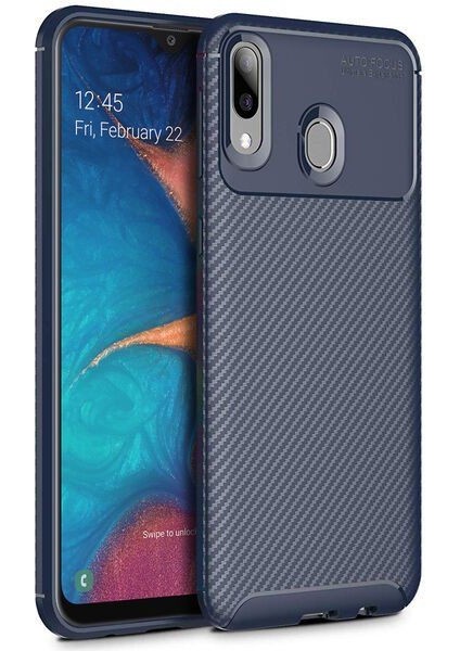 Samsung Galaxy A20 Karbon Görünüm Negro Silikon Kılıf + Ekran Koruyucu Nano