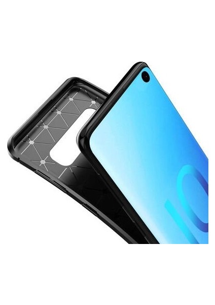 Samsung Galaxy S10 Karbon Görünüm Negro Silikon Kılıf + Ekran Koruyucu Nano