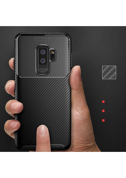 Samsung Galaxy S9 Plus Karbon Görünüm Negro Silikon Kılıf + Ekran Koruyucu Ped