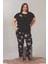 Siyah Renk Çiçek Desenli LADY-10852 Kadın Kısa Kol Büyük Beden Pijama Takımı 1