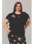 Siyah Renk Çiçek Desenli LADY-10852 Kadın Kısa Kol Büyük Beden Pijama Takımı 3