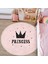 Pembe Zeminli Princess Yazılı Çocuk & Genç Odası Makinede Yıkanabilir Kaymaz Tabanlı Püsküllü Yuvarlak Çocuk Halısı 5