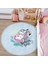 Mavi Zemin Flamingo Unicorn Temalı Çocuk & Genç Odası Makinede Yıkanabilir Kaymaz Tabanlı Püsküllü Yuvarlak Çocuk Halısı 4