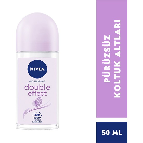 NIVEA Kadın Roll-On Deodorant Double Effect 50ml, Ter ve Ter Kokusuna Karşı 48 Saat Anti-perspirant Koruma,Pürüssüz Koltuk Altı