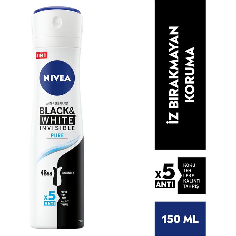 Nivea Kadın Sprey Deodorant Black&White Invisible Pure 150ml 48 Saat Anti-perspirant Koruma