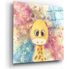 Insigne Sevimli Zürafa Cam Tablo - 50X50 cm