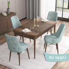 Canisa Concept Are Serisi  80 x 132 cm Mdf Masa  Barok Ahşap Desen Masa Takımı  4 Sandalye Gümüş Halkalı