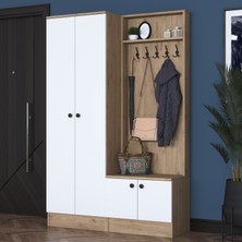 Rani P6 Modern Portmanto Ayakkabılık Vestiyer Sepet Ceviz - Beyaz M5