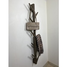 O&A Wood Doğal Ahşap Vestiyer, Dekoratif 10 Askılı Portmanto, Vintage Elbise Askısı Ceviz