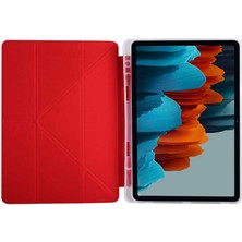 MTK Moveteck Samsung Galaxy Tab S7 Fe Lte T730 T735 T737 Kılıf Kalem Bölmeli Yuvalı Yumuşak Silikon Trifolding Üçgen Standlı Lüx Case