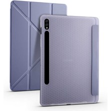 MTK Moveteck Samsung Galaxy Tab S7 Fe Lte T730 T735 T737 Kılıf Kalem Bölmeli Yuvalı Yumuşak Silikon Trifolding Üçgen Standlı Lüx Case