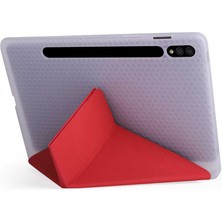 MTK Moveteck Samsung Galaxy Tab S7 Fe Lte T730 T735 T737 Kılıf Kalem Bölmeli Yuvalı Yumuşak Silikon Trifolding Üçgen Standlı Lüx Case