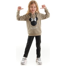 Minnie Mouse Minnie Lisanslı Kız Çocuk Kapüşonlu Sweatshirt ve Deri Tayt 2'li Takım 20192