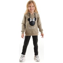 Minnie Mouse Minnie Lisanslı Kız Çocuk Kapüşonlu Sweatshirt ve Deri Tayt 2'li Takım 20192