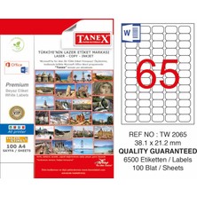Tanex TW-2065 Laser Etiket 38,1X21,2 mm