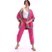 Modaness Işlemeli Kimono Takım Fuşya MDNSS105