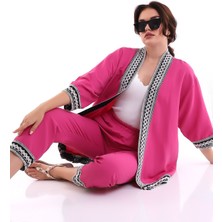 Modaness Işlemeli Kimono Takım Fuşya MDNSS105