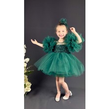 Mnk Baby & Kids Mnk Baby Şifon Robalı Ponpon Kol Pul Payetli Kız Çocuk Kabarık Etek Tütülü Abiye