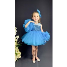 Mnk Baby & Kids Mnk Baby Şifon Robalı Ponpon Kol Pul Payetli Kız Çocuk Kabarık Etek Tütülü Abiye