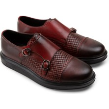Deery Deri Bordo Comfort Çift Tokalı Günlük Erkek Ayakkabı