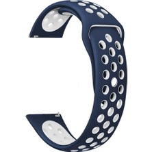 Markacase Samsung Galaxy Watch S3 Classic/frontier Için Delikli Silikon Kordon Kayış Lacivert Beyaz