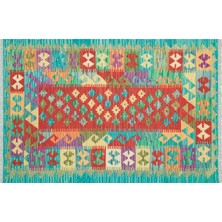 Rugs Modern  desenli Yeşil Pamuklu Çok Renkli Otantik ve Etnik Kilim