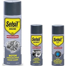 Selsil Motor Temizleme Spreyi 500 ml / Torpido Parlatıcı Sprey 200 ml / Klima Temizleyici 150 ml