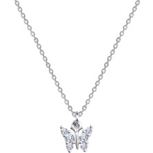 Gimora Gümüş Üzeri Rodyum Kaplama Zirkon Taşlı Kelebek Kolye