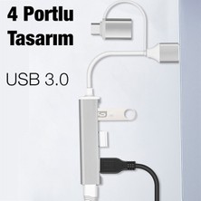 Ally A-806 4 In 1 Type-C + USB Girişli USB 3.0 Çoğaltıcı Hub Adaptör Çevirici