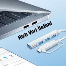 Ally A-806 4 In 1 Type-C + USB Girişli USB 3.0 Çoğaltıcı Hub Adaptör Çevirici