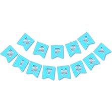 Parti Sürprizi Mavi Üzeri Gümüş Happy Bırthday Yaldızlı Harf Banner