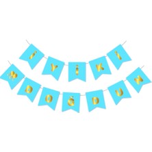Parti Sürprizi Mavi Üzeri Gold Iyi Ki Doğdun Yaldızlı Harf Banner