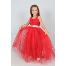 Kız Çocuk Beli Pul İşleme Sırt Lastikli Abiye Mezuniyet Düğün Balo Elbise-ABY-0025