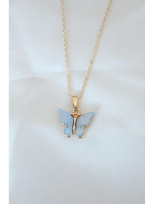 Clariss Gold Renk Kaplama Buz Mavisi Renk Sedefli Kelebek Kolye