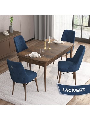 Canisa Concept Are Serisi  80 x 132 cm Mdf Masa  Barok Ahşap Desen Masa Takımı  4 Sandalye Gümüş Halkalı