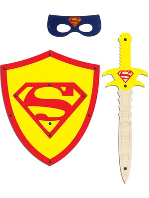 Ahtek Ahşap Oyuncak Seti 3’lü Süperman Kalkanı Kılıcı ve Maskesi