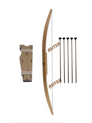 Ahtek Doğal Ahşap oyuncak  Ok Yay Seti, Yay + 5 Adet Ok + Sadak
