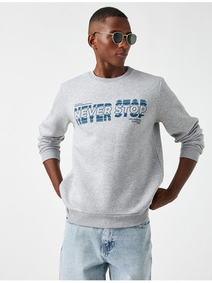 Koton Baskılı Sweatshirt Şardonlu Bisiklet Yaka