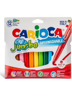 Carioca Jumbo 12'li Süper Yıkanabilir Keçeli Boya Kalemi Renkli Kalem Seti 6mm Uç