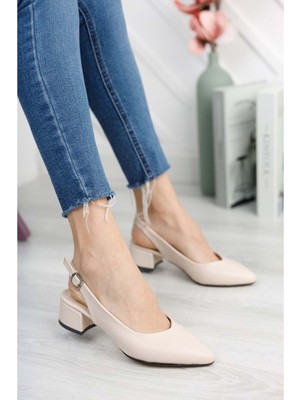 Moda Ayakkabı 0485 Cilt Krem Kadın 5cm Topuklu Ayakkabı