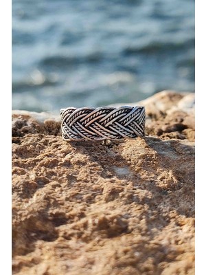 Trend Collection Hasır Örme Model Gümüş Kaplama Ayarlanabilir Yüzük
