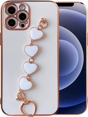 Ally iPhone 12 Pro Max 6.7inç Kılıf Kalp Bileklik Tutuculu Lüx Silikon Askılı Kılıf
