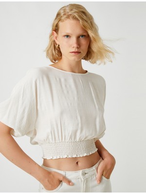 Koton Crop Bluz Beli Lastikli