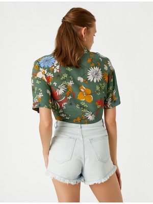 Koton Çiçekli Crop Bluz Önden Bağlamalı
